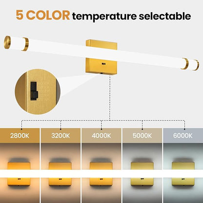 LED Modern Bathroom Light Fixtures Over Mirror - 31 Inch Gold Vanity Lights for Bathroom with Acrylic Shade 19W Dimmable 5CCT Bathroom Sconces Wall Lighting(Built-in Dimmer)