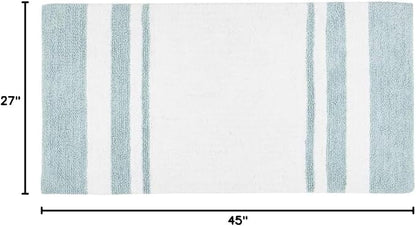 Madison Park Reversible Spa Cotton Bath Rug 100%-Cotton Striped Ultra Soft Water Absorbent, Fast Drying, Bath-Mats, Non-Slip Absorbent Quick Dry Mats for Tub, Shower Room, and Bathroom, 27x45, Aqua