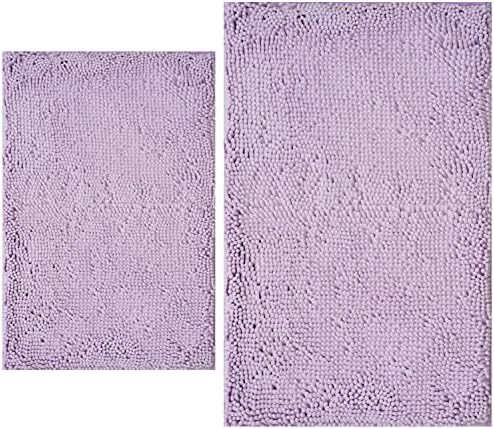 BOANKODU Bathroom Rugs Sets 2 Piece, Extra Soft Chenille Bath Mat Absorbent Bathroom Rug, Bathroom Mat with Sturdy PVC Non-Slip Bottom, Machine Washable Bath Rugs (Lavender)