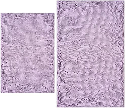 BOANKODU Bathroom Rugs Sets 2 Piece, Extra Soft Chenille Bath Mat Absorbent Bathroom Rug, Bathroom Mat with Sturdy PVC Non-Slip Bottom, Machine Washable Bath Rugs (Lavender)