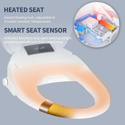 CCV Electric Bidet Toilet Seat with Remote Control, Elongated, Heated Thermostatic Warm Water Bidet with Dryer, Kids Model, Rear and Front Wash, Slow Closes, Night Light