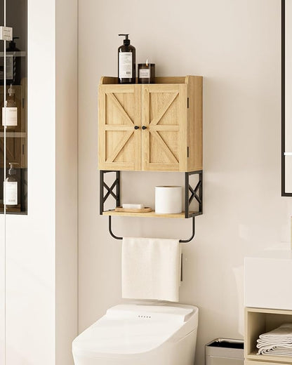 Masupu Bathroom Cabinet Wall Mounted, Wooden Medicine Cupboard with Adjustable Shelves, Space-Saving Wall Storage Unit for Bathroom, Kitchen and Living Room (9" D x 15.35" W x 27.16" H,Countrye Oak)