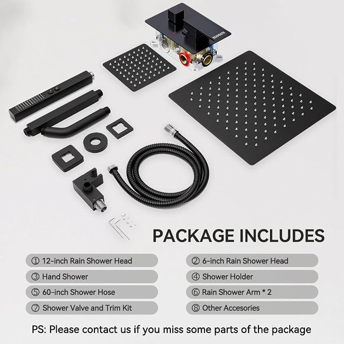 Shower System Shower Faucet Set, STARBATH 12"+6" Ceiling Mount Rain Shower Head and Handheld Spray for Two Person, Rainfall Shower System with Diverter Valve and Trim Kit Complete,Matte Black