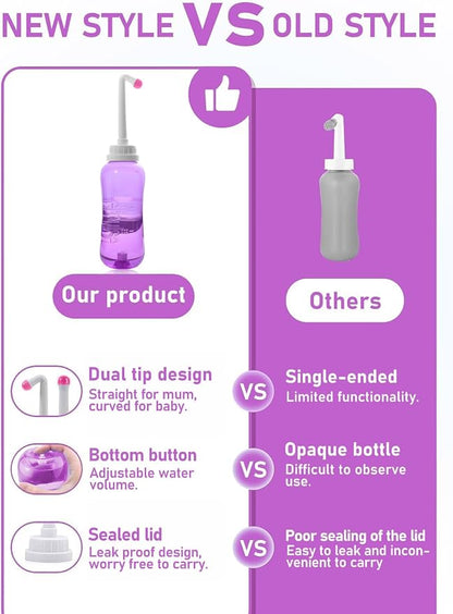 Peri Bottle for Travel Bidet - Care,Portable Travel Squeeze Bottle Bidet for Women Personal Hygiene Cleaning,2 Tubes for Baby Mom and 16.9OZ (Purple)