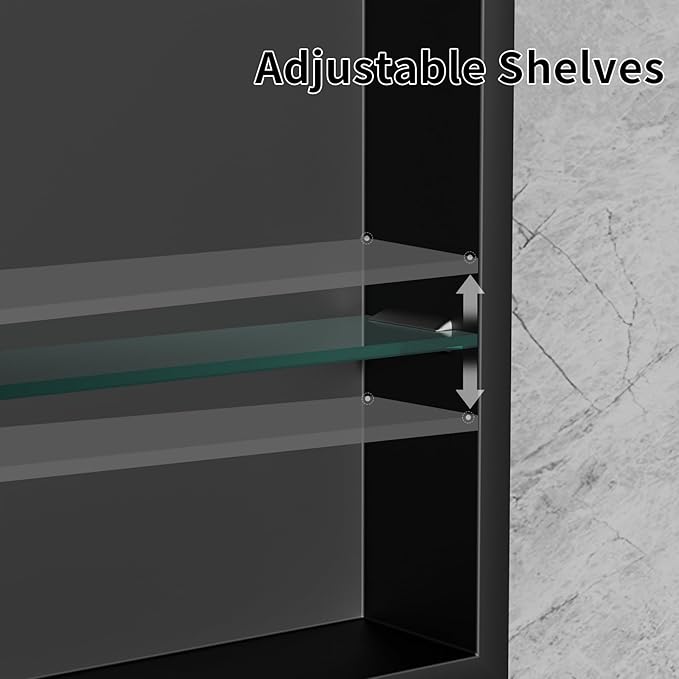 Black Medicine Cabinet Mirror,20x26 Inch Recessed Metal Framed Medicine Cabinet for Bathroom with Mirror,Adjustable Shelves Rounded Rectangle Bathroom Cabinet