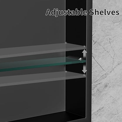 Black Medicine Cabinet Mirror,20x26 Inch Recessed Metal Framed Medicine Cabinet for Bathroom with Mirror,Adjustable Shelves Rounded Rectangle Bathroom Cabinet