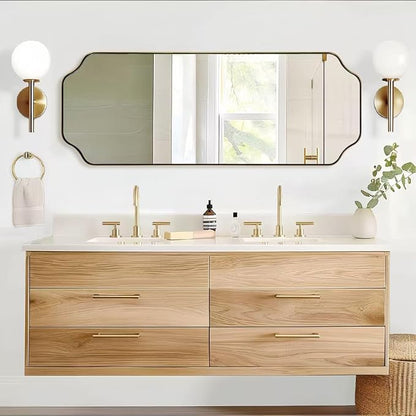 18" x 48" Full Length Wall Mirror, Large Brushed Gold Bathroom Mirror for Wall, Scalloped Corner Rectangle Body Mirror for Floor and Leaning