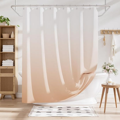 AmazerBath Fabric Shower Curtain, Cloth Khaki Shower Curtain Set with 12 Hooks, Washable Fabric Ombre Khaki and White Shower Curtain, Rustic Modern Bathroom Shower Curtain, 72x72 Inches