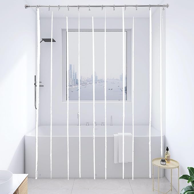 Super Extra Tall Clear 9ft Shower Curtain 108 inches Long for Patio | 72x108" Transparent Plastic PEVA Vinyl Waterproof Liner with 3 Magnets, 12 Pack Stainless Steel Hooks Included