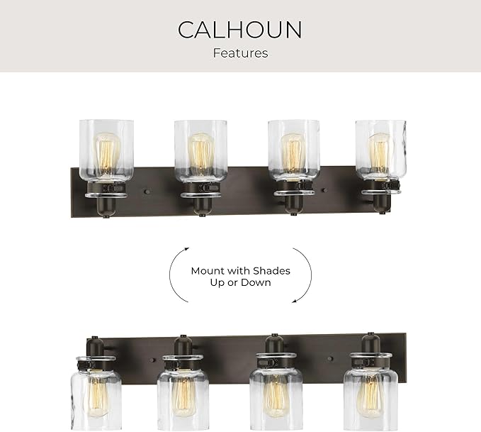 Progress Lighting P300048-020 Calhoun Collection Clear Glass Farmhouse Bath Vanity Light, 4-Light, Antique Bronze