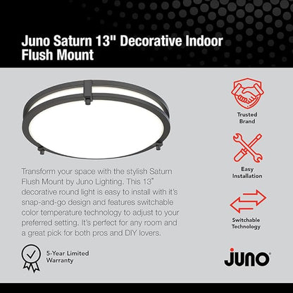Juno Saturn Flush Mount Ceiling Light with Switchable Color Temperature (2700K-5000K), 13-Inch, Matte Black