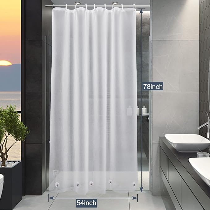 EurCross Frosted Stall Shower Curtain Liner, 8G PEVA Waterproof Weighted Hem Shower Liner with 5 Magnets, Narrow Small Shower Curtain Liner 54 inch Wide,9 Buttonholes (Frosted, 54"W x 78"H)