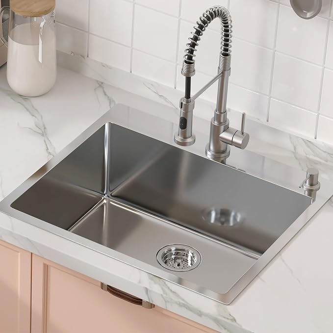 VEVOR Kitchen Sink, 304 Stainless Steel Recessed Sink, Top Mount Single Bowl with Accessories (2 Pack), Home Dishwasher Sink for Workstation, RV, Prep Kitchen and Bar Sink, 25"
