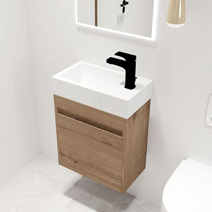 Malwee 18" Floating Bathroom Vanity with Sink, 18 Inch Single Sink Wall Mounted Bathroom Vanity, with 1 Door and White Resin Basin Top for Small Spaces(005-18)