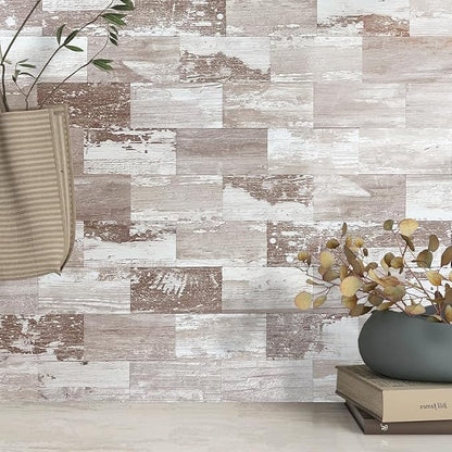 AULIGET 3" x 6" Subway Tile Peel and Stick Backsplash, Thick PVC Stick on Wall Tiles (4, Brown Birch)