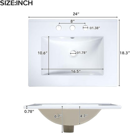 Harper & Bright Designs 48" Bathroom Vanity Set with Double Sink, Free Standing Single Basin Vanity Set with 2 Soft-Close Doors and Drawer, Wood Storage Cabinet with Ceramic Basin for Bathroom, White