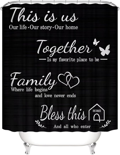AZHM Family Shower Curtain Set Black Home Bathroom Set with Shower Curtain and Rugs and Accessories Bathroom Decor Curtain with 12 Hooks