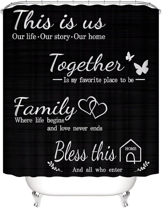 AZHM Family Shower Curtain Set Black Home Bathroom Set with Shower Curtain and Rugs and Accessories Bathroom Decor Curtain with 12 Hooks