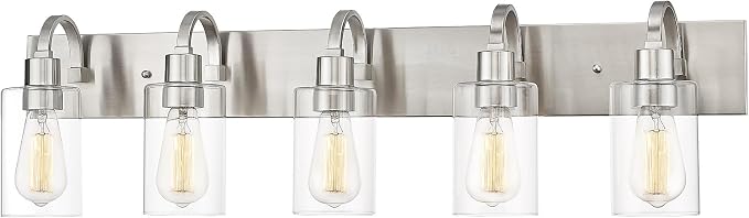 Emliviar 5-Light Bathroom Vanity Light Fixture, 37" Bath Wall Light Fixtures in Brushed Nickel Finish with Clear Glass, YCE237B-5W BN