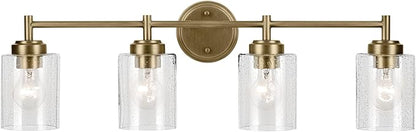Kichler Winslow 30" 4-Light Vanity Light with Clear Seeded Glass in Natural Brass for Bathroom Vanity, Luxe Industrial, (30" x 9.25"), 45887NBR