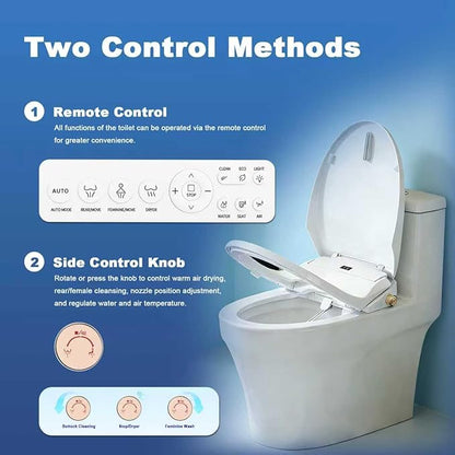 Bidet Toilet Seat,Heated Bidet Seat with Adjustable Warm Water & Pressure,Feminine & Front Rear Wash,Self-Clean Nozzle,Night Light,Slow Close Lid,Display Screen,Wireless Remote,Elongated