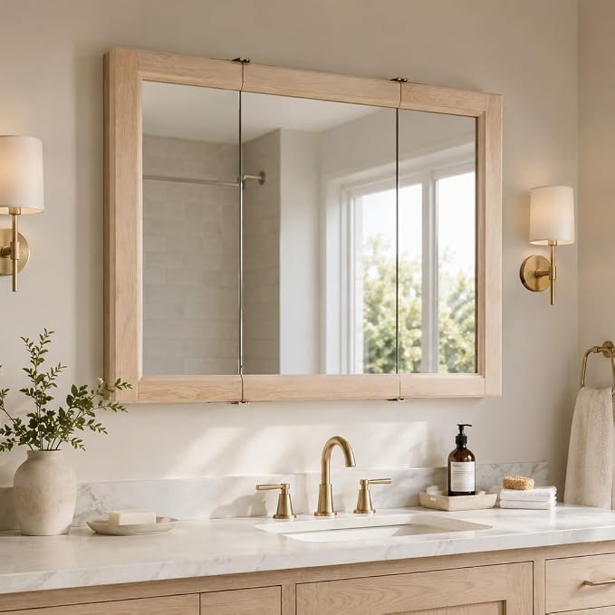 Design House Wyndham Tri-View Medicine Cabinet, 36", White Oak | Wall Mount, Transitional, Wood, Bath, 545103-WOA