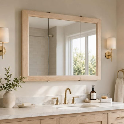 Design House Wyndham Tri-View Medicine Cabinet, 36", White Oak | Wall Mount, Transitional, Wood, Bath, 545103-WOA