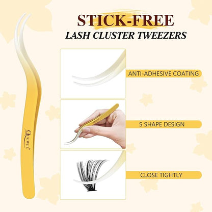 QUEWEL Lash Clusters Kit, 320Pcs 60D+80D Lash Cluster Eyelash Extensions | Mix 12-18mm 3D Eyelash Clusters with Lash Bond and Seal and Lash Tweezer Easily Create 3D Lashes Clusters at Home(60+80D Kit)
