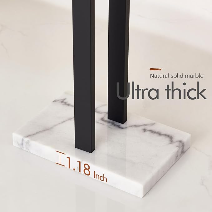 KOKOSIRI Free Standing Towel Racks Matte Black 2-Tier Towel Holder for Bathroom Floor Stand with Heavy Marble Base Thicken Steady Design Stainless Steel THS0005-BK