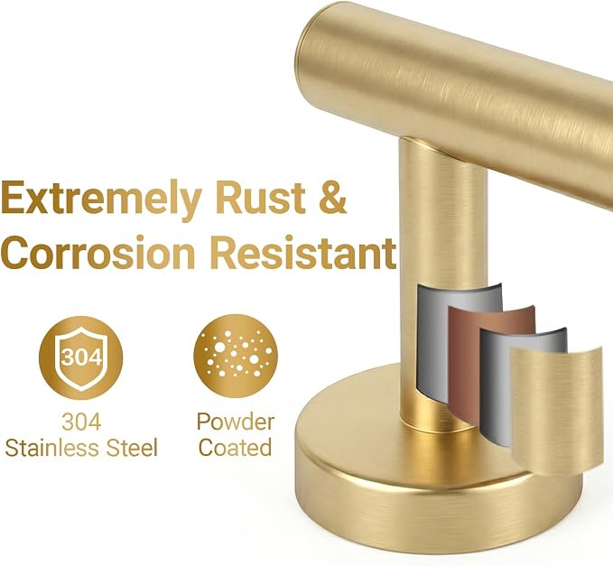 Brushed Gold 5-Piece Bathroom Hardware Set, Bathroom Accessories Set | SUS304 Stainless Steel, 24 inch Towel Bar, Towel Racks for Bathroom, Toilet Paper Holder Wall Mounted, Robe Towel Hooks