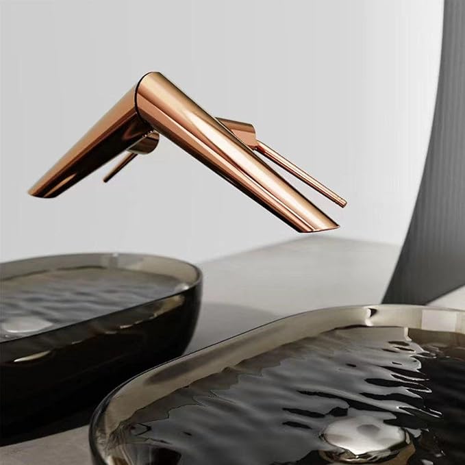BiaoTeng Concealed Wall Mounted Bathroom Faucet Single Handle Hot and Cold Faucet for Bathroom Sink Brass 1 Hole Rose Gold