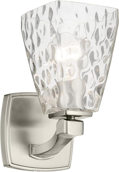 Kichler Marant 5" 1-Light Wall Sconce with Clear Water Glass in Brushed Nickel, for Bathroom, Powder Room, Hallway, (5" W x 9.5" H), 55214NIWTR