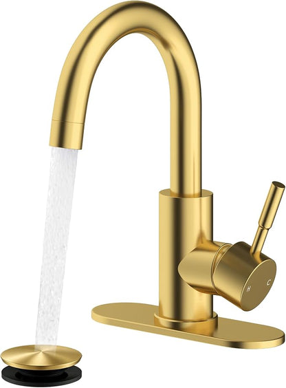Bathroom Faucets, Bar Sink Faucet Single Hole for Bathroom Kitchen Campers with Pop-Up Drain Hose, Suitable for Farmhouse Vanity Lavatory