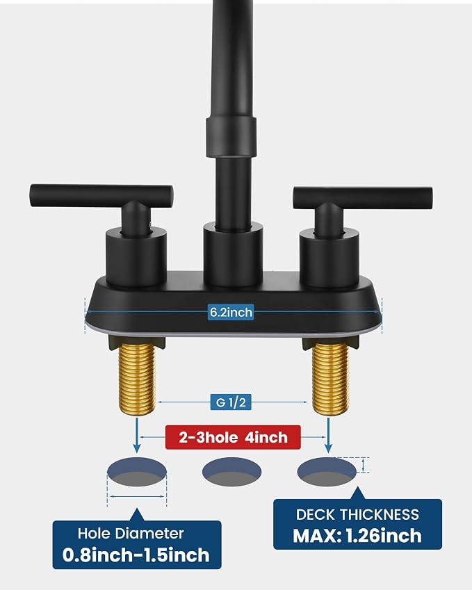 Airuida 4 Inch Centerset Matte Black Bathroom Sink Faucet | 2 Handle,with Pop Up Drain,Sink Faucet Bathroom