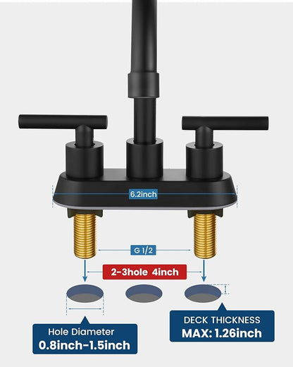 Airuida 4 Inch Centerset Matte Black Bathroom Sink Faucet | 2 Handle,with Pop Up Drain,Sink Faucet Bathroom