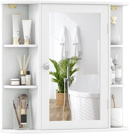 GIANTEX Bathroom Medicine Cabinet (White) | Wall Mounted Medicine Cabinet with Mirrored Door & 4 Interior Shelves, 6 Open Shelves, Space-saving Storage Cabinet