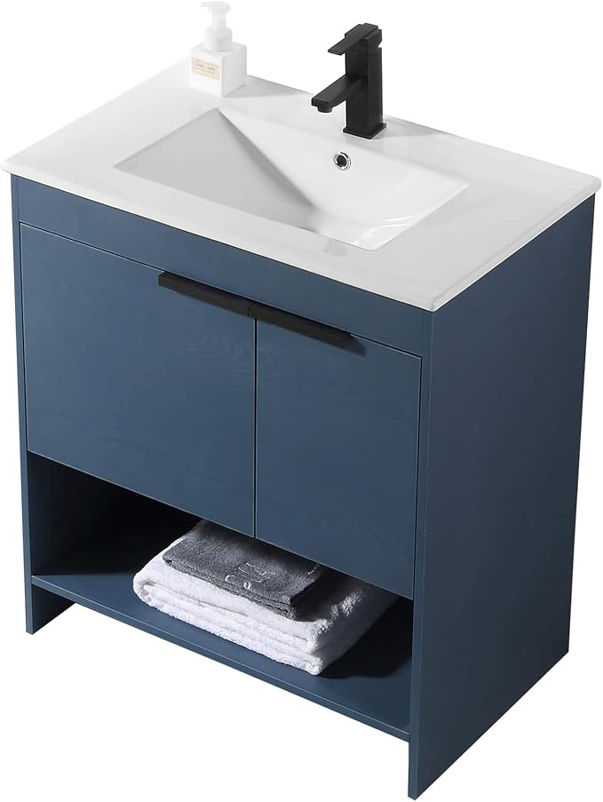 Phoenix 30 Inch Bathroom Vanity with Sink – Modern Design, Soft-Close Doors, Storage Drawers, Durable Build – Navy Blue Vanity for Small Bathrooms (Full Assembly Required)