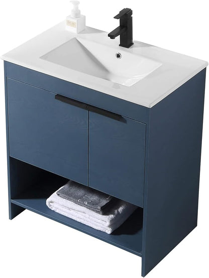 Phoenix 30 Inch Bathroom Vanity with Sink – Modern Design, Soft-Close Doors, Storage Drawers, Durable Build – Navy Blue Vanity for Small Bathrooms (Full Assembly Required)