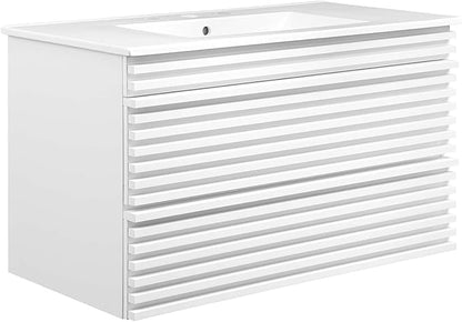 Modway Render 36" Wall-Mount Bathroom Vanity in White White