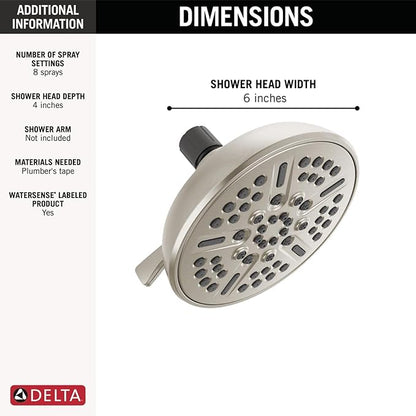 Delta Faucet 8-Spray Touch-Clean Shower Head Brushed Nickel, Delta Shower Heads, Showerhead, Brushed Nickel Shower Head, 1.75 GPM Water Flow, Stainless 75898CSN