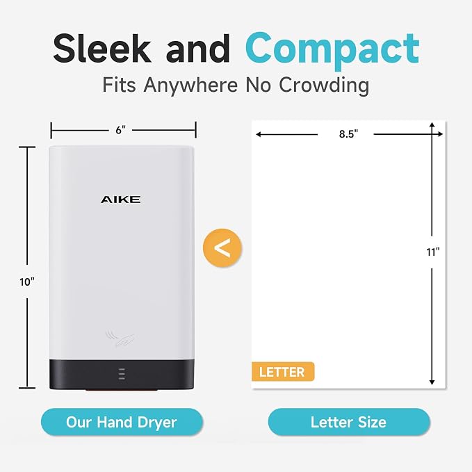 AIKE Compact Hand Dryer for Bathroom, ABS Polycarbonate 110V White,AK2822 | High Speed Slim Blade Hand Dryer,Plug-in Easy Install and Compact Design,Smart Warm for Home Bathroom,No Paper Waste and Cost