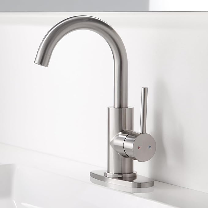 Brushed Nickel Bathroom Faucets 1 Hole - Waterfall Bathroom Sink Faucets Single Handle Vanity Faucet with Pop up Drain, Swivel Spout RV Faucets Small Bar Vanity Lavatory Bath Utility Faucet