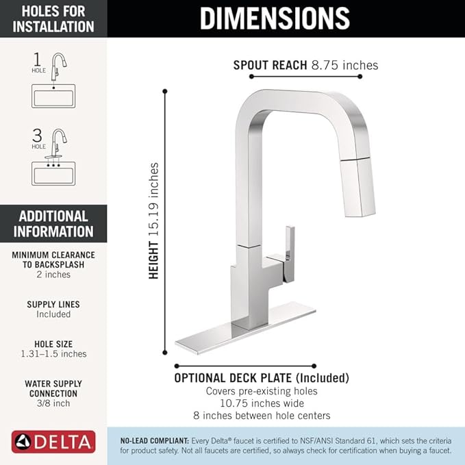 Delta Junction Chrome Kitchen Faucet with Pull Down Sprayer, Modern Single Hole Kitchen Sink Faucet, Single Handle, Chrome 19825LF