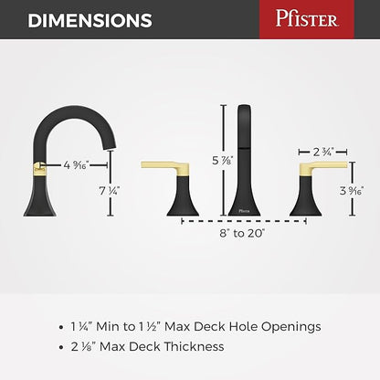 Pfister Vaneri Bathroom Sink Faucet, 8-Inch Widespread, 2-Handle, 3-Hole, NSF Certified, Matte Black and Brushed Gold Finish, LF049VRIBBG