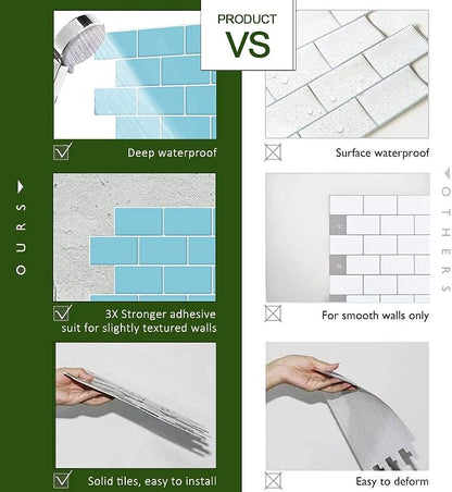 STICKGOO Subway Tile Peel and Stick Backsplash, Thicker Design 12" x 12" Stick on Backsplash Tiles for Kitchen, Bathroom, Wall Tile (10 Sheets, Blue)