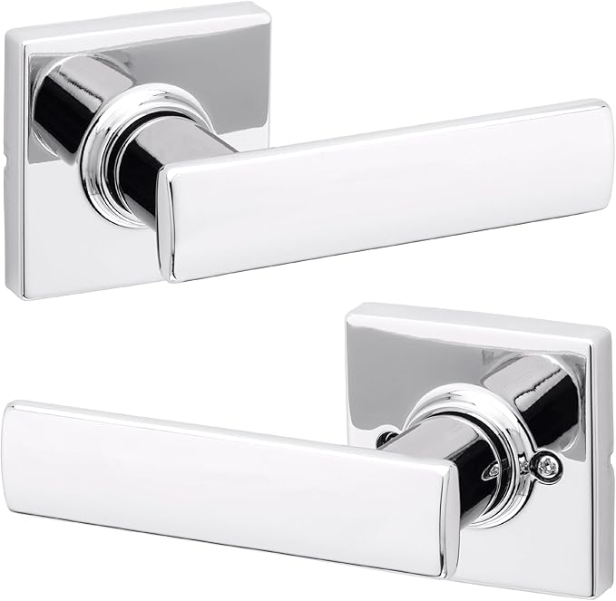 Kwikset Breton Interior Passage Door Handle, Lever For Closet and Hallway Doors, Reversible Non-Locking Handle Lever, Polished Chrome