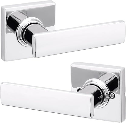Kwikset Breton Interior Passage Door Handle, Lever For Closet and Hallway Doors, Reversible Non-Locking Handle Lever, Polished Chrome