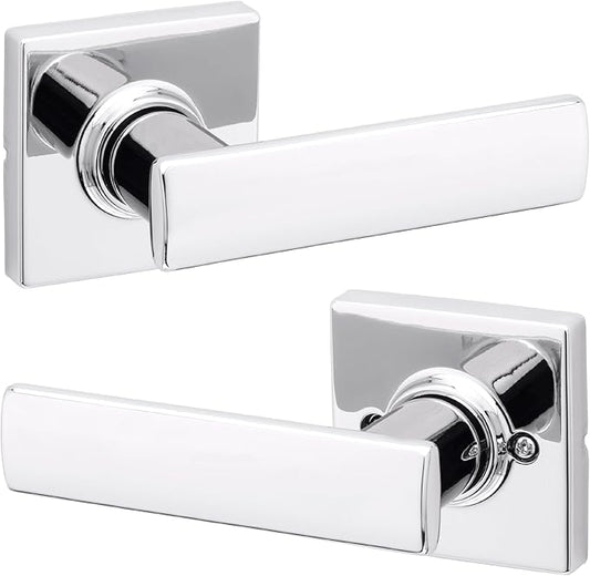Kwikset Breton Interior Passage Door Handle, Lever For Closet and Hallway Doors, Reversible Non-Locking Handle Lever, Polished Chrome