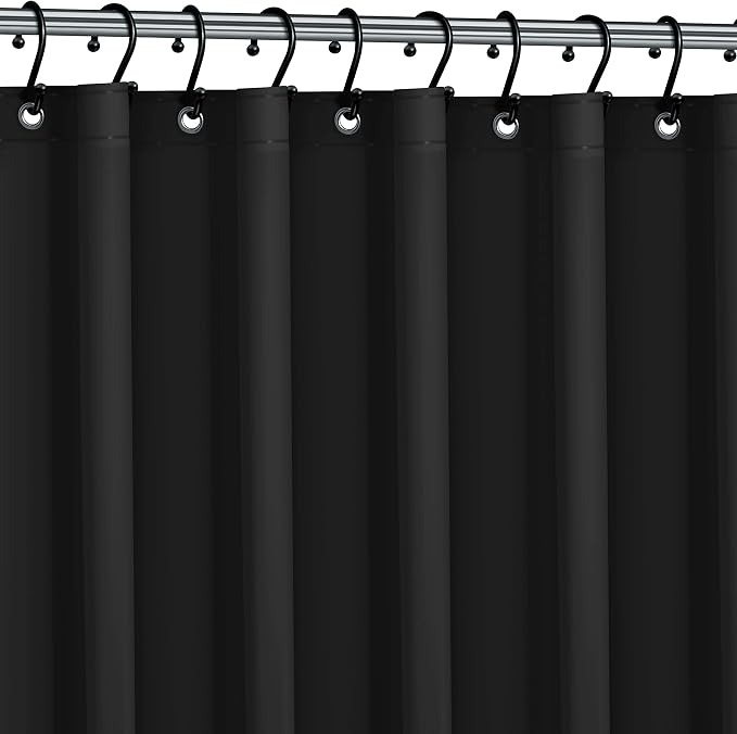 No Smell Shower Curtain Liner 72x72 Black - PEVA Plastic Shower Curtain for Bathroom, PVC-Free Waterproof Black Shower Liner with Metal Grommets and Magnet-Weighted Bottom Hem - Washable Liner