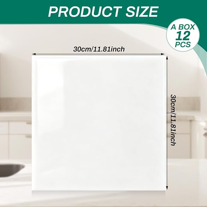 12pcs White Marble Peel and Stick Tiles 11.8" x 11.8" Waterproof Heat Resistant Self Adhesive Removable PVC Foam Wall Panels for Kitchen Backsplash, Bathroom, Laundry (Not Real Tile, Not for Floor)
